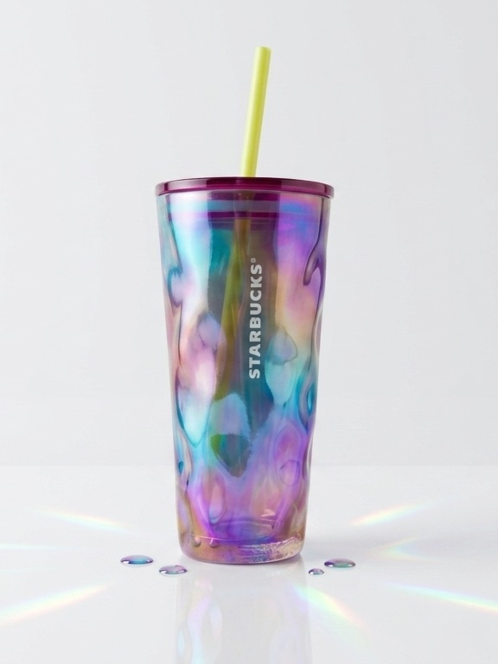 Starbucks 2024 Rainbow Rippled Molten Gradient Glass Cold Cup Tumbler 18oz NWT